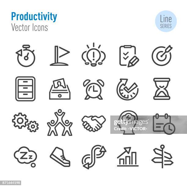 stockillustraties, clipart, cartoons en iconen met productiviteit icons - vector line serie - first time