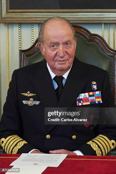 King Juan Carlos presides over the annual meeting of the Naval Museum on November 8, 2017 in Madrid, Spain.