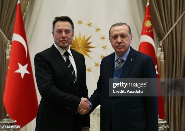 Turkish President Recep Tayyip Erdogan meets with CEO of SpaceX Elon Musk at the Presidential Complex in Ankara, Turkey on November 8, 2017.