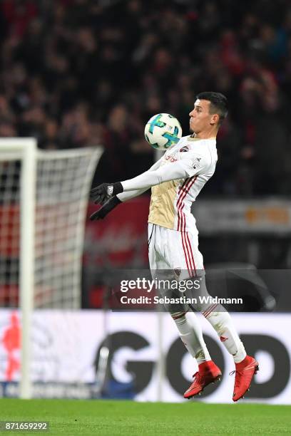 Alfredo Morales of FC Ingolstadt 04 plays the ball during the Second Bundesliga match between 1. FC Nuernberg and FC Ingolstadt 04 at...