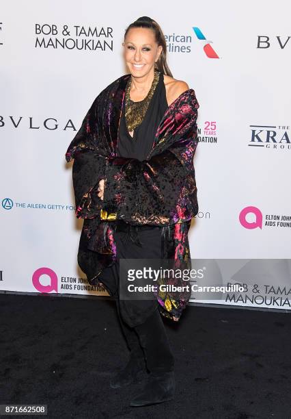 Fashion designer Donna Karan attends Elton John AIDS Foundation Commemorates Its 25th Year And Honors Founder Sir Elton John During New York Fall...