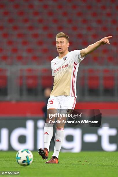 Hauke Wahl of FC Ingolstadt 04 plays the ball during the Second Bundesliga match between 1. FC Nuernberg and FC Ingolstadt 04 at Max-Morlock-Stadion...