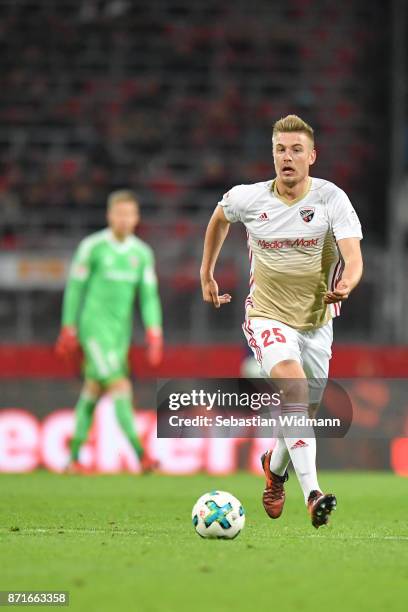 Hauke Wahl of FC Ingolstadt 04 plays the ball during the Second Bundesliga match between 1. FC Nuernberg and FC Ingolstadt 04 at Max-Morlock-Stadion...