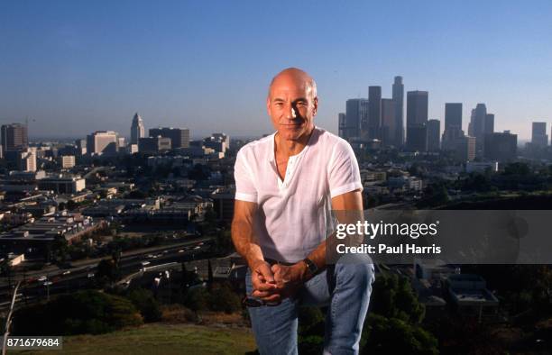 Patrick Stewart, English actor, he is most widely known for his roles as Captain Jean-Luc Picard in Star Trek: The Next Generation, photographed at...