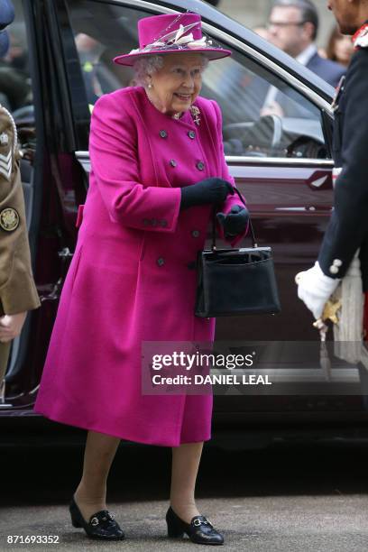 Britain's Queen Elizabeth II arrives to the reopen the Sir Joseph Hotung Gallery of China and South Asia at the British Museum, in central London on...