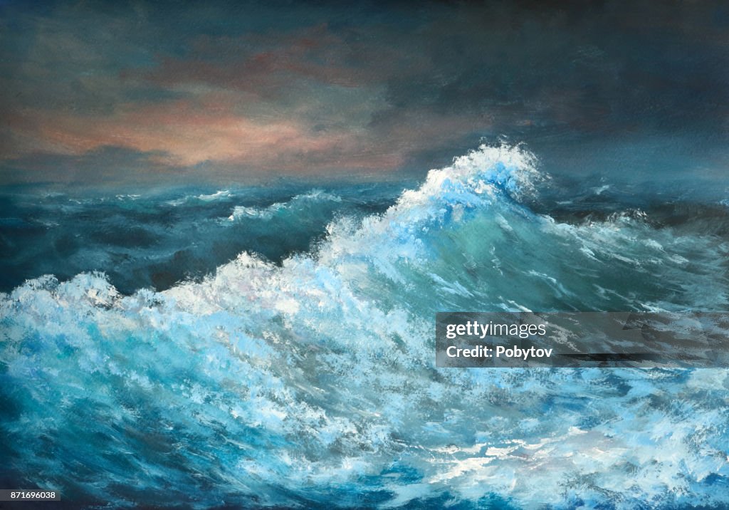 Vague de la mer, peinture à l’huile