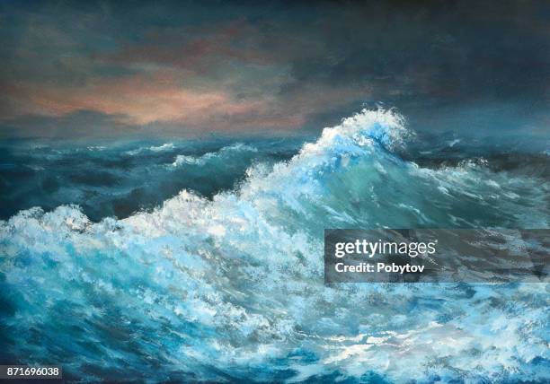 sea wave, oil painting - oil painting stock illustrations