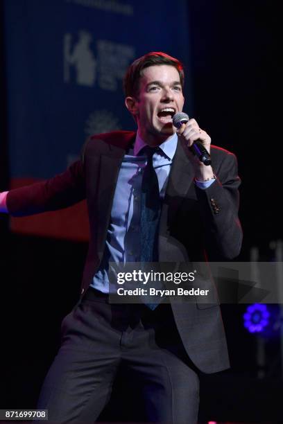 John Mulaney speaks onstage during the 11th Annual Stand Up for Heroes Event presented by The New York Comedy Festival and The Bob Woodruff...