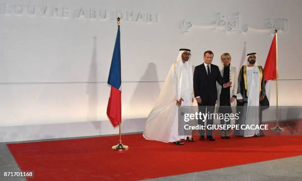 Abu Dhabi Crown Prince Mohammed bin Zayed Al-Nahyan, French President Emmanuel Macron, his wife Brigitte Macron and Ruler of Dubai Sheikh Mohammed...