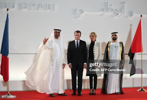 Abu Dhabi Crown Prince Mohammed bin Zayed Al-Nahyan, French President Emmanuel Macron, his wife Brigitte Macron and Ruler of Dubai Sheikh Mohammed...