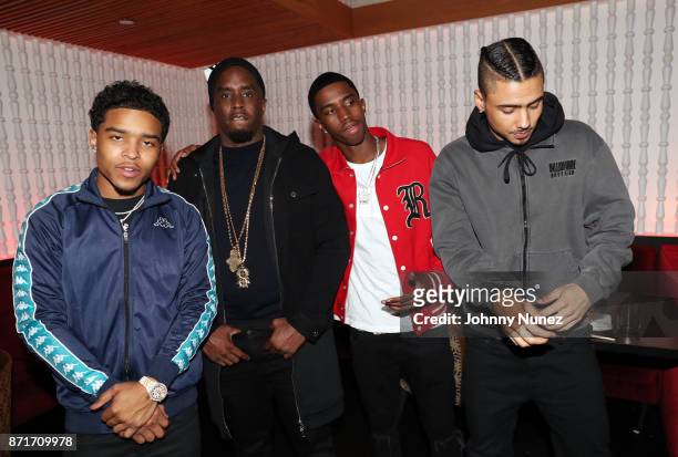 Justin Dior Combs, Sean Combs, Christian Combs, and Quincy Brown attend The November 2017 ELLE Magazine Cover celebration at Megu New York on...