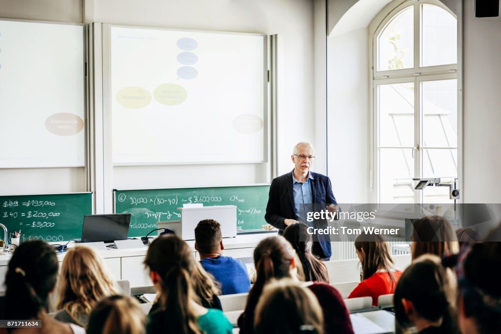 University Lecturer Addressing His Students