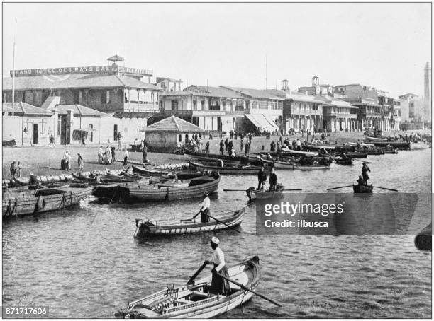 antique photograph of world's famous sites: port said - port said stock illustrations