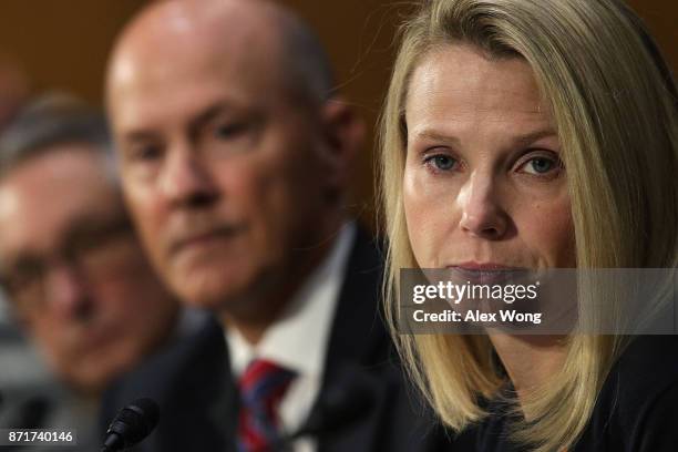 Interim CEO of Equifax Paulino Barros, former CEO of Equifax Richard Smith, and former CEO of Yahoo Marissa Mayer testify during a hearing before...