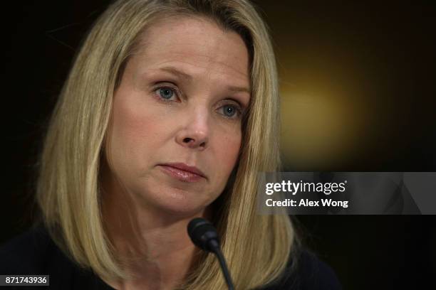 Former CEO of Yahoo Marissa Mayer testifies during a hearing before Senate Commerce, Science and Transportation Committee November 8, 2017 on Capitol...