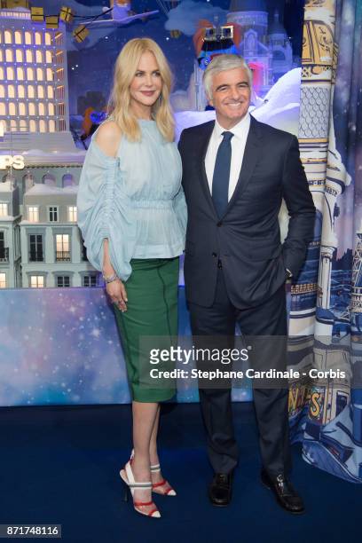 Actress Nicole Kidman and Deputy Chief Executive Officer of LVMH, Antonio Belloni attend the "Printemps" Christmas Decorations Inauguration at Le...