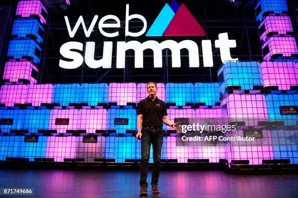 Uber's chief product officer Jeff Holden delivers a speech during the 2017 Web Summit in Lisbon on November 8, 2017. Europe's largest tech event Web...