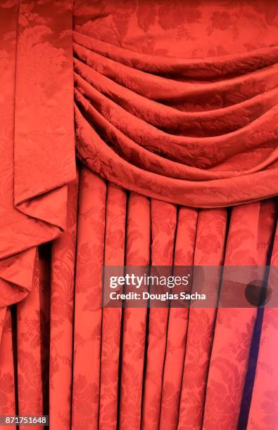 formal red fabric curtain covers the theaters stage - curtain valance stock pictures, royalty-free photos & images