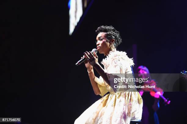 Heather Headley performs onstage at the Elton John AIDS Foundation Commemorates Its 25th Year And Honors Founder Sir Elton John During New York Fall...