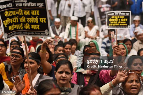 Indian Youth Congress observed Black Day in protest against demonitisation on its first anniversary at Raisina Road, on November 8, 2017 in New...