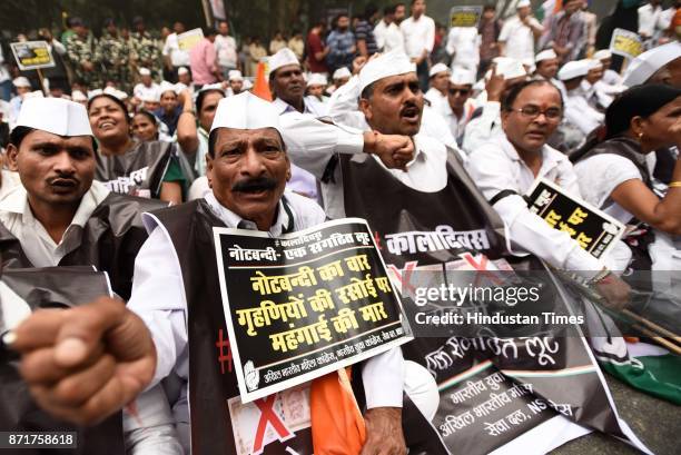 Indian Youth Congress observed Black Day in protest against demonitisation on its first anniversary at Raisina Road, on November 8, 2017 in New...