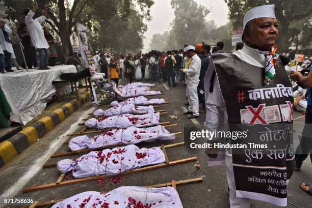 Indian Youth Congress observed Black Day on the first anniversary of demonitisation at Raisina Road, on November 8, 2017 in New Delhi, India. As the...