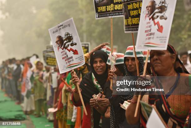 Indian Youth Congress observed Black Day in protest against demonitisation on its first anniversary at Raisina Road, on November 8, 2017 in New...