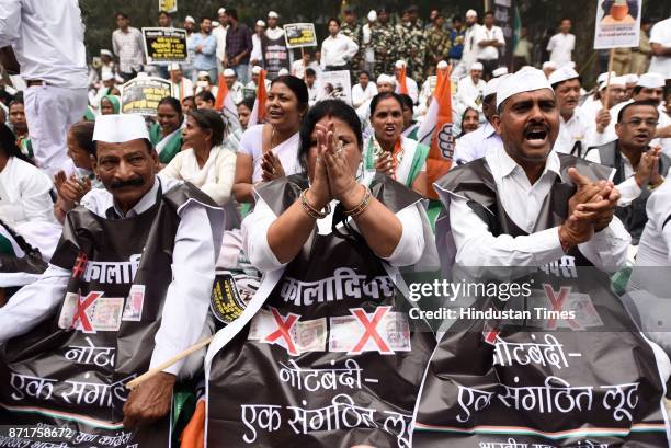 Indian Youth Congress observed Black Day in protest against demonitisation on its first anniversary at Raisina Road, on November 8, 2017 in New...