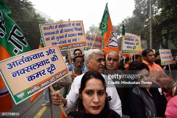 Anti Black Money Day observed by Bhartiya Janata Party leaders, activists and workers as they march from Ashoka Road to Connaught Place in support of...
