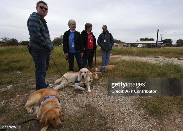 Comfort dogs wait to meet people outside the First Baptist Church, which was the scene of the mass shooting that killed 26 people in Sutherland...