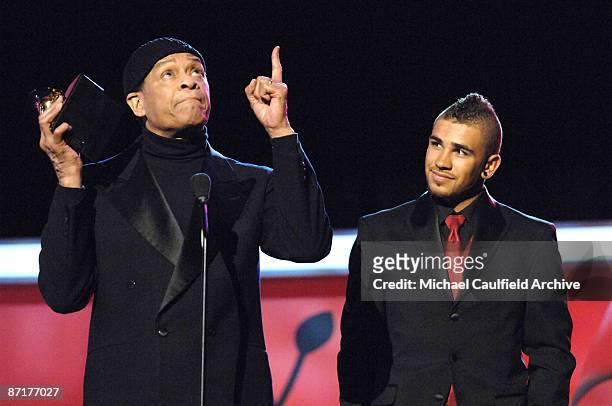 Al Jarreau, winner Best Traditional R&B Vocal Performance for "God Bless the Child," with son Ryan