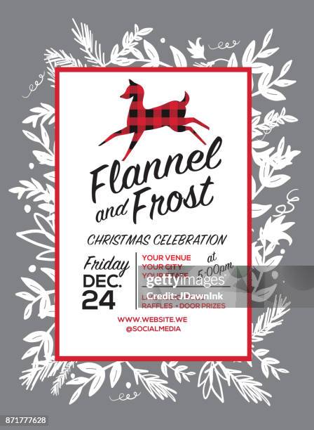 flannel and frost christmas celebration invitation design template - christmas tartan stock illustrations