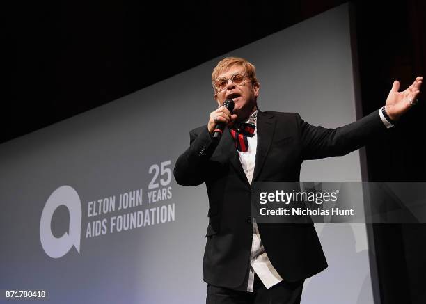 Sir Elton John speaks at the Elton John AIDS Foundation Commemorates Its 25th Year And Honors Founder Sir Elton John During New York Fall Gala -...