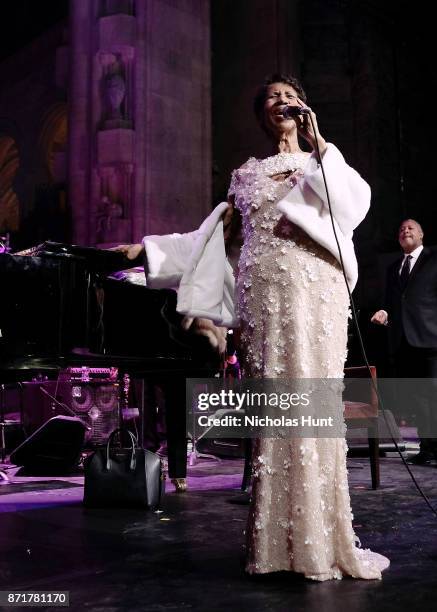 Aretha Franklin performs at the Elton John AIDS Foundation Commemorates Its 25th Year And Honors Founder Sir Elton John During New York Fall Gala -...