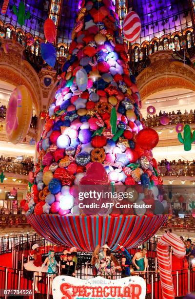 American singer-songwriter Mary Beth Patterson aka Beth Ditto performs in the Galeries Lafayette Paris department store, on November 8 in Paris,...