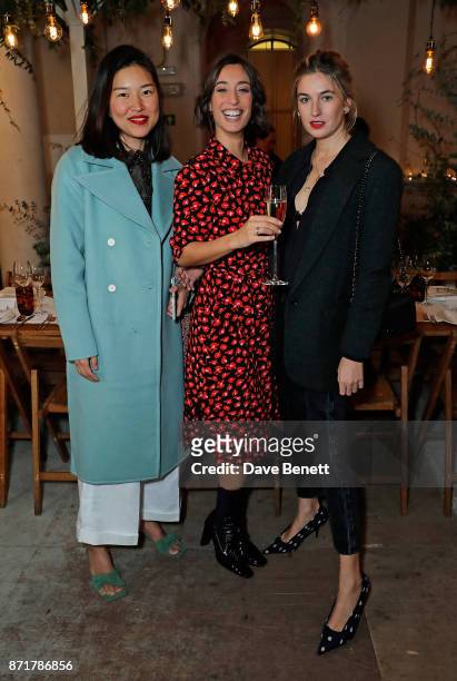 Rejina Pyo, Laura Jackson and Camille Charriere attend the launch dinner of Label/Mix co-hosted by Laura Jackson at Somerset House on November 8,...