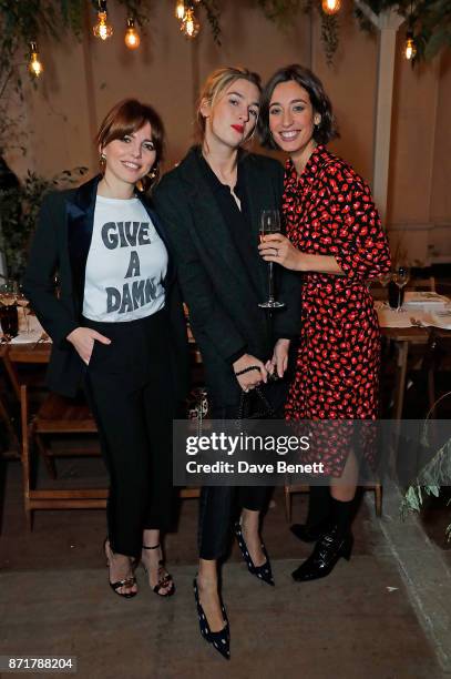 Ophelia Lovibond, Camille Charriere and Laura Jackson attend the launch dinner of Label/Mix co-hosted by Laura Jackson at Somerset House on November...