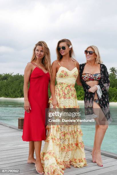 Victoria Bonya, Josefine Forsberg and Hofit Golan are seenat Hideaway Beach Resort & Spa on November 8, 2017 in Male, Maldives.