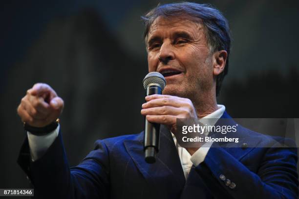Brunello Cucinelli, chief executive officer of Brunello Cucinelli SpA, speaks during the Dreamforce Conference in San Francisco, California, U.S., on...
