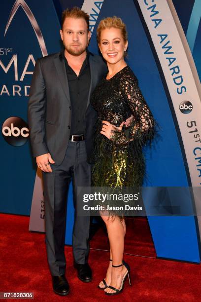 Kyle Jacobs and Kellie Pickler attend the 51st annual CMA Awards at the Bridgestone Arena on November 8, 2017 in Nashville, Tennessee.