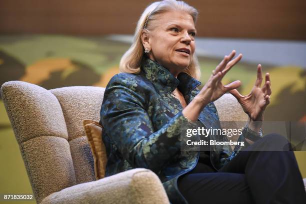 Ginni Rometty, chief executive officer of International Business Machines Corp. , speaks during the Dreamforce Conference in San Francisco,...