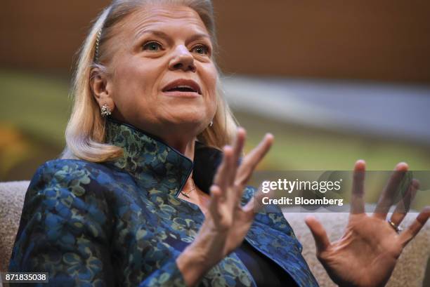 Ginni Rometty, chief executive officer of International Business Machines Corp. , speaks during the Dreamforce Conference in San Francisco,...