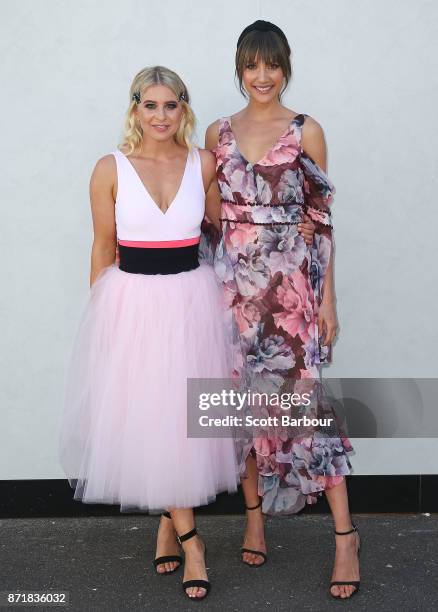 Rachael Finch and Emma Davenport attend on Oaks Day at Flemington Racecourse on November 9, 2017 in Melbourne, Australia.