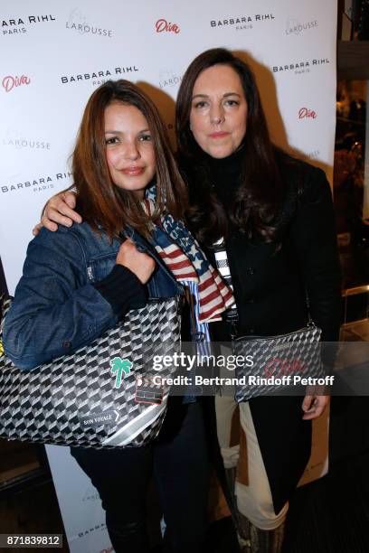 Severine Ferrer and Barbara Rihl attend Reem Kherici signs her book "Diva" at the Barbara Rihl Boutique on November 8, 2017 in Paris, France.