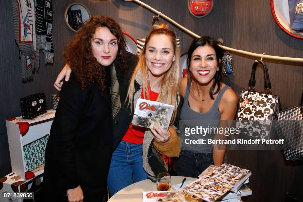 Laura Presgurvic, Joy Esther and Reem Kherici attend Reem Kherici signs her book "Diva" at the Barbara Rihl Boutique on November 8, 2017 in Paris,...