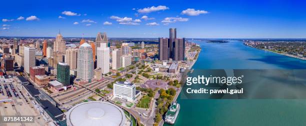 aerial view of detroit - detroit michigan stock pictures, royalty-free photos & images