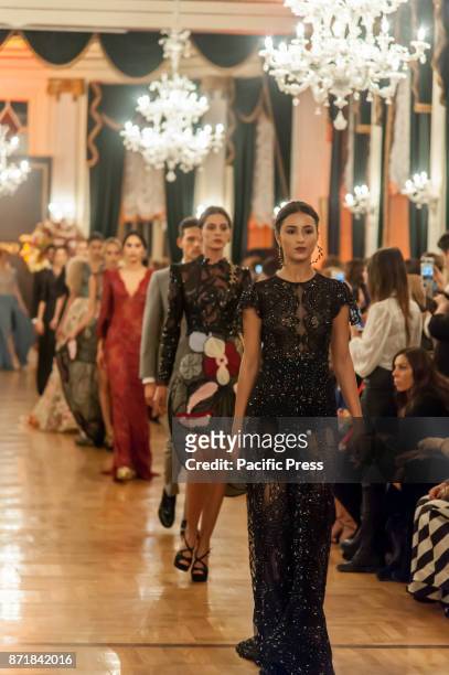 At the Grand Hotel Excelsior in Naples, the Neapolitan Designer Bruno Caruso presents his "Je t' aime" collections of evening dress.