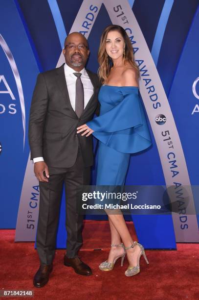 Musical artist Darius Rucker and wife Beth Leonard attend the 51st annual CMA Awards at the Bridgestone Arena on November 8, 2017 in Nashville,...