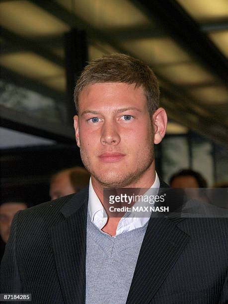 British actor Tom Hopper arrives for the World Premiere of the film ' The Take' in London on May 13, 2009. AFP Photo/Max NASH