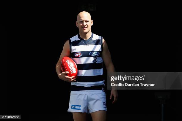 Gary Ablett takes to the ground during a Geelong Cats AFL media opportunity at GMBHA Stadium on November 9, 2017 in Geelong, Australia.